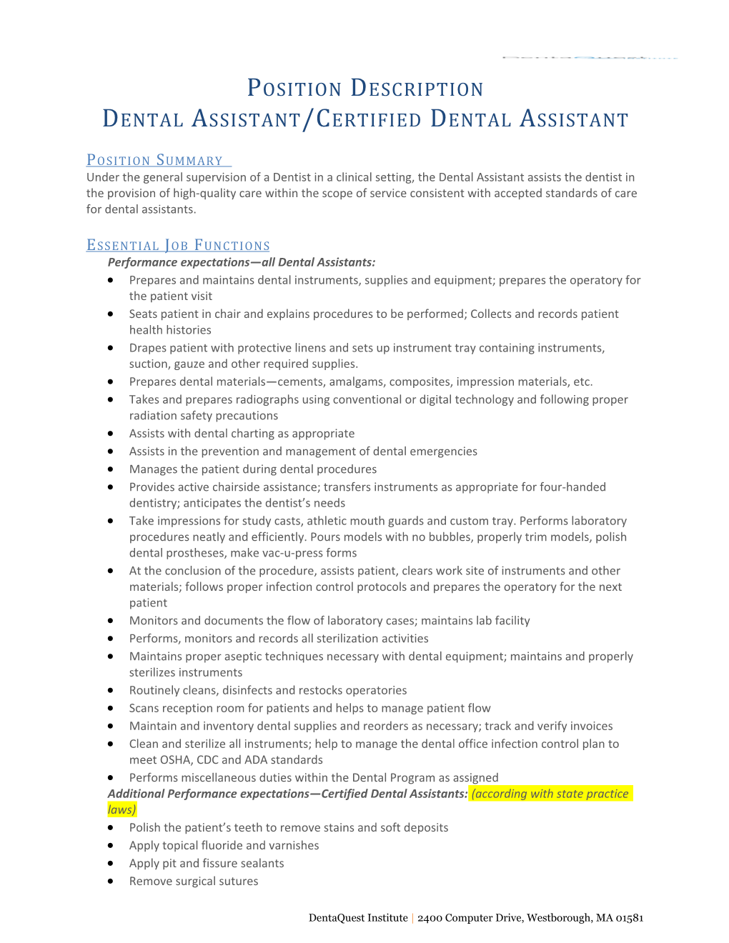 Dental Assistant/Certified Dental Assistant