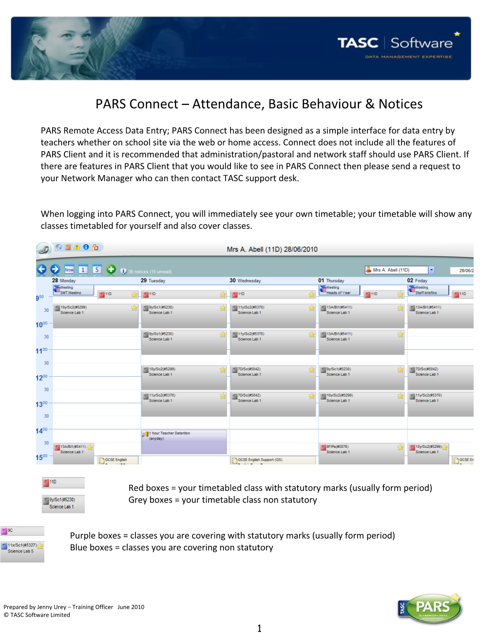 PARS Connect Attendance, Basic Behaviour & Notices