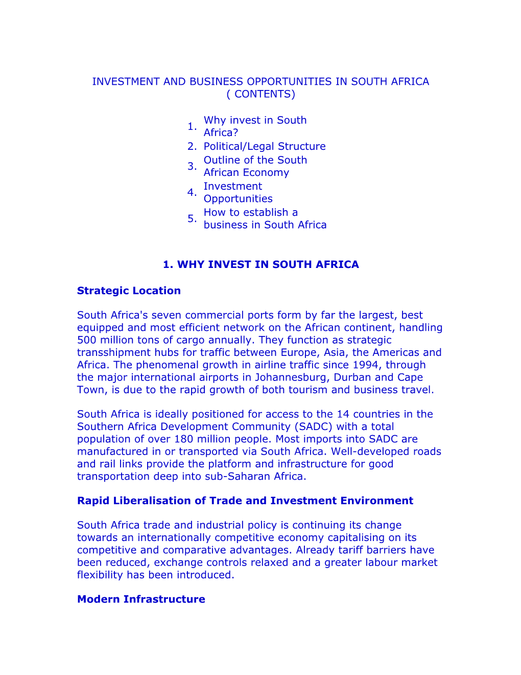 Investment and Business Opportunities in South Africa