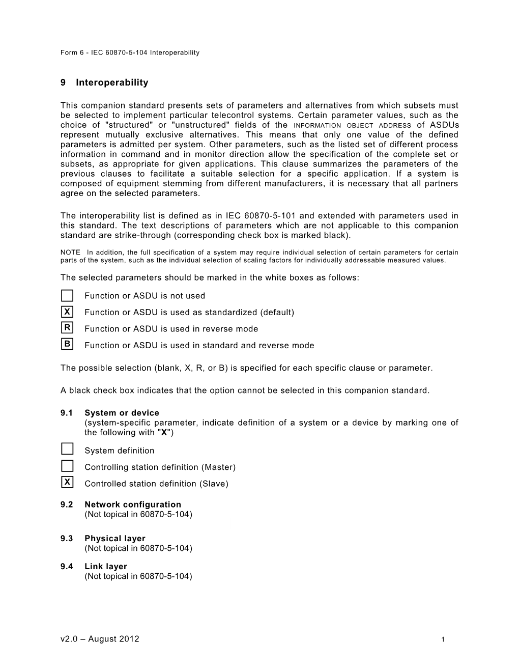 Form 6 - IEC 60870-5-104 Interoperability