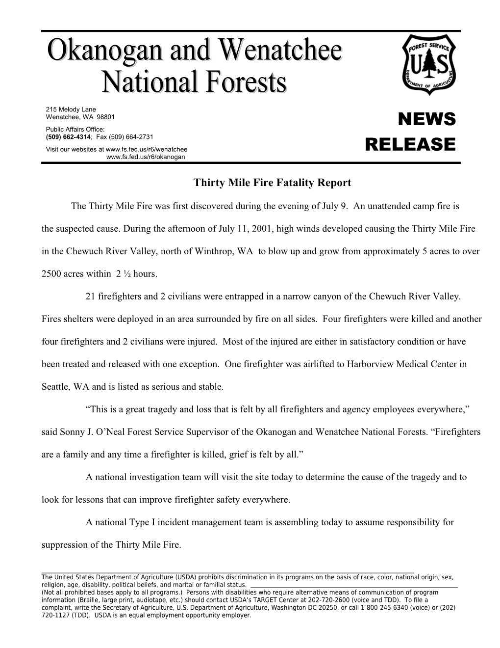 Thirty Mile Fire Fatality Report