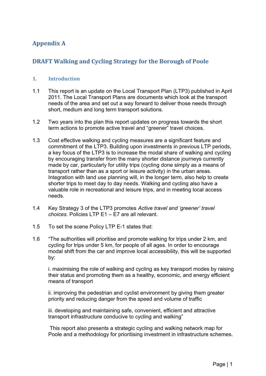DRAFT Walking and Cycling Strategy for the Borough of Poole