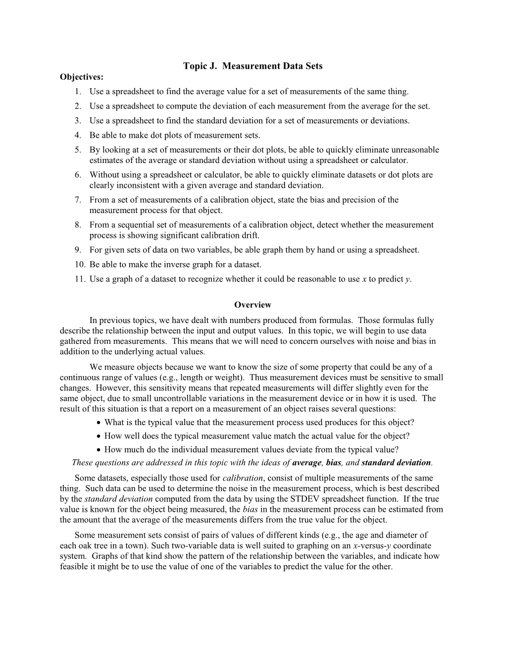 Topic J. Measurement Data Sets