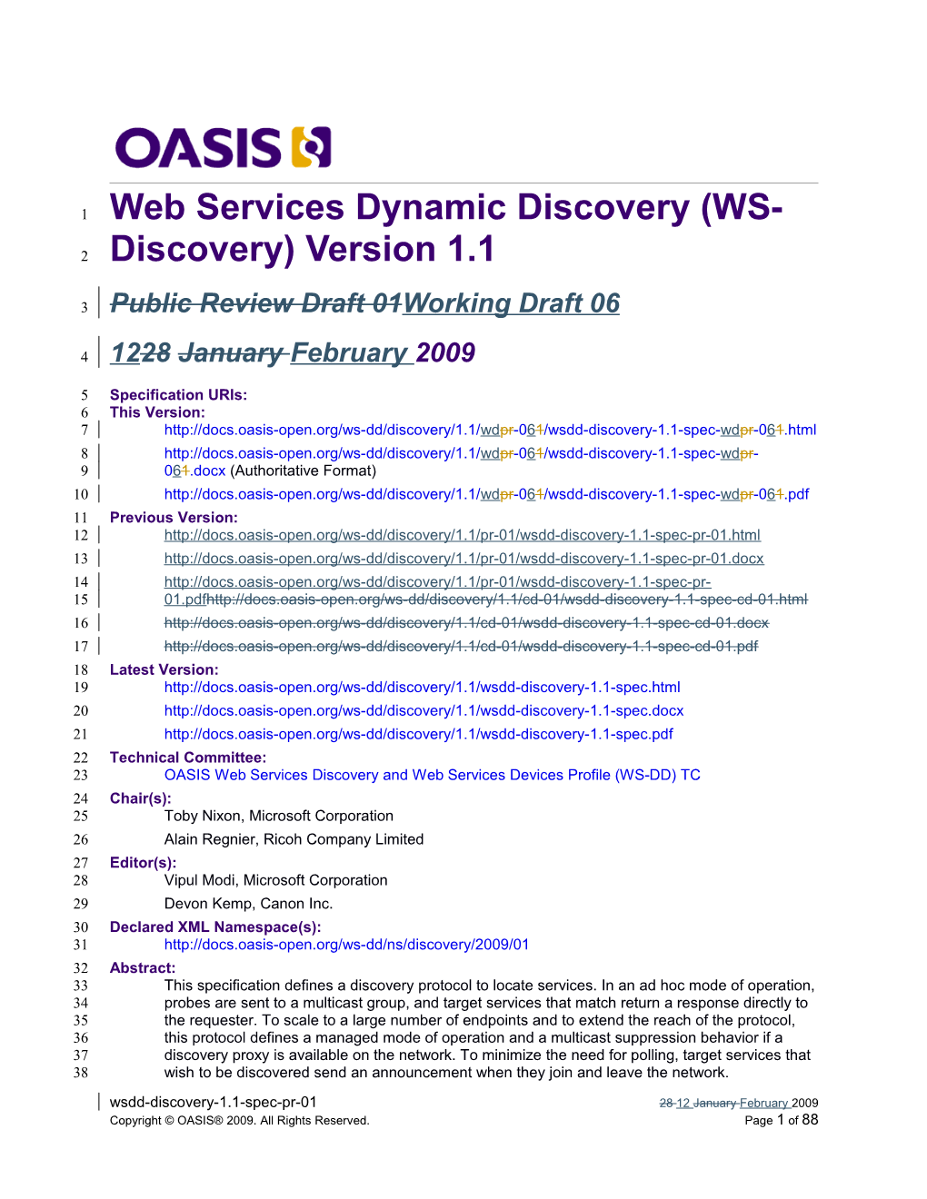 OASIS Web Services Dynamic Discovery (WS-Discovery) Version 1.1
