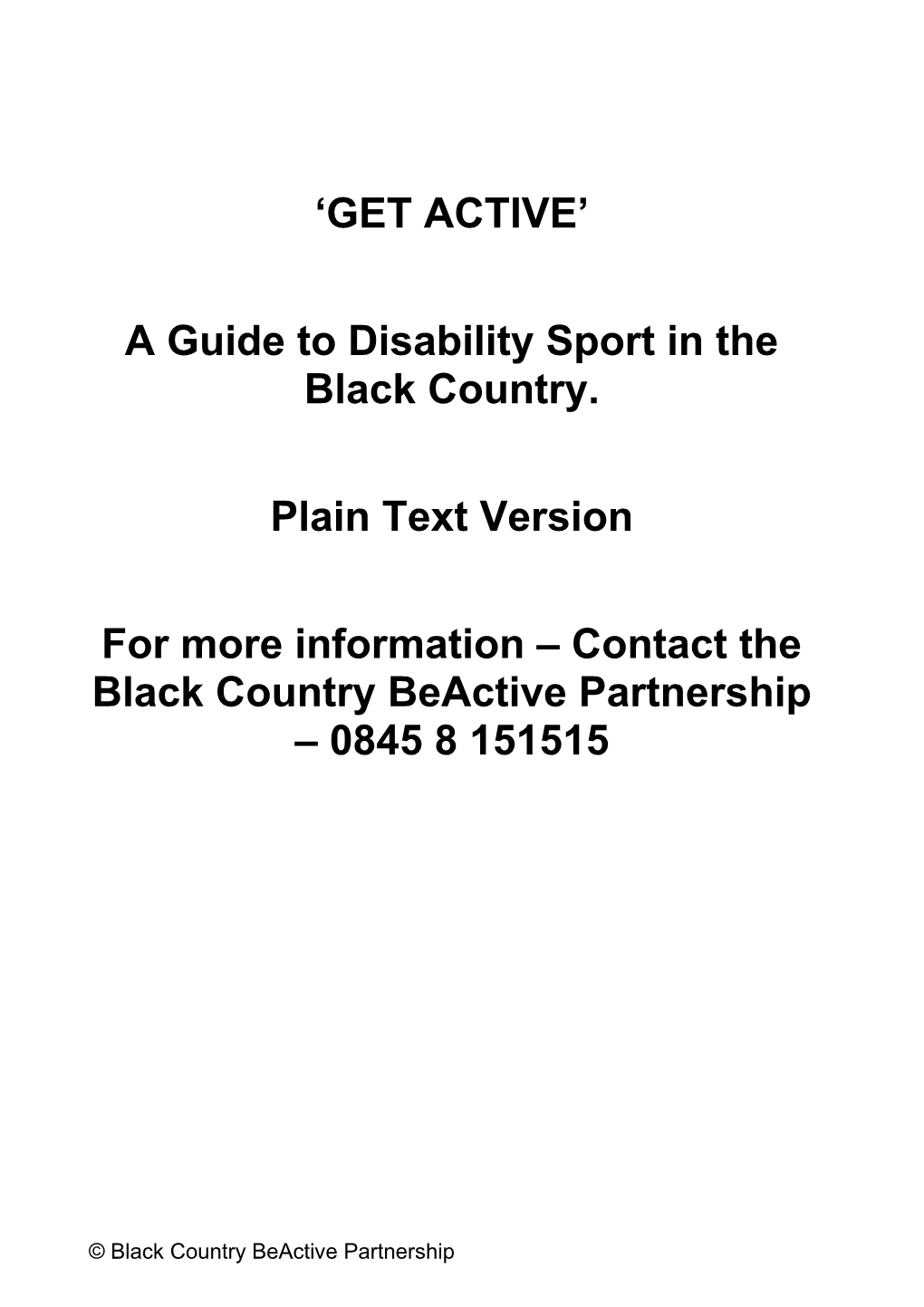 A Guide to Disability Sport in the Black Country