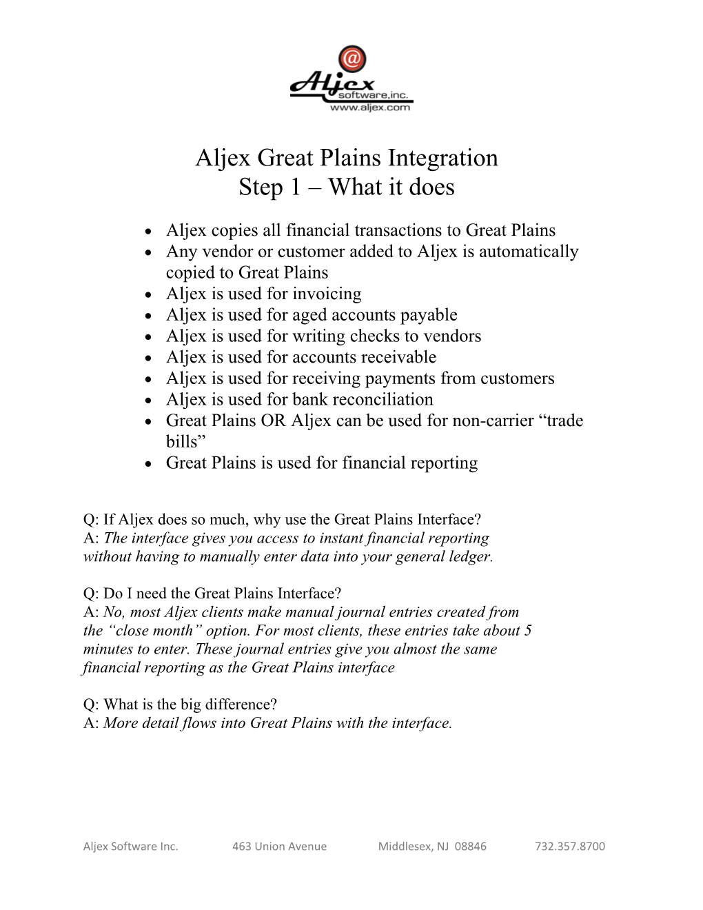 Aljex Great Plains Integration