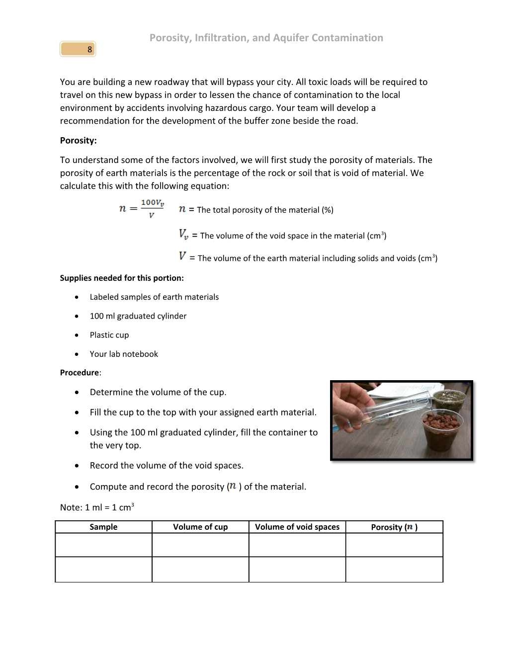 Porosity, Infiltration, and Aquifer Contamination