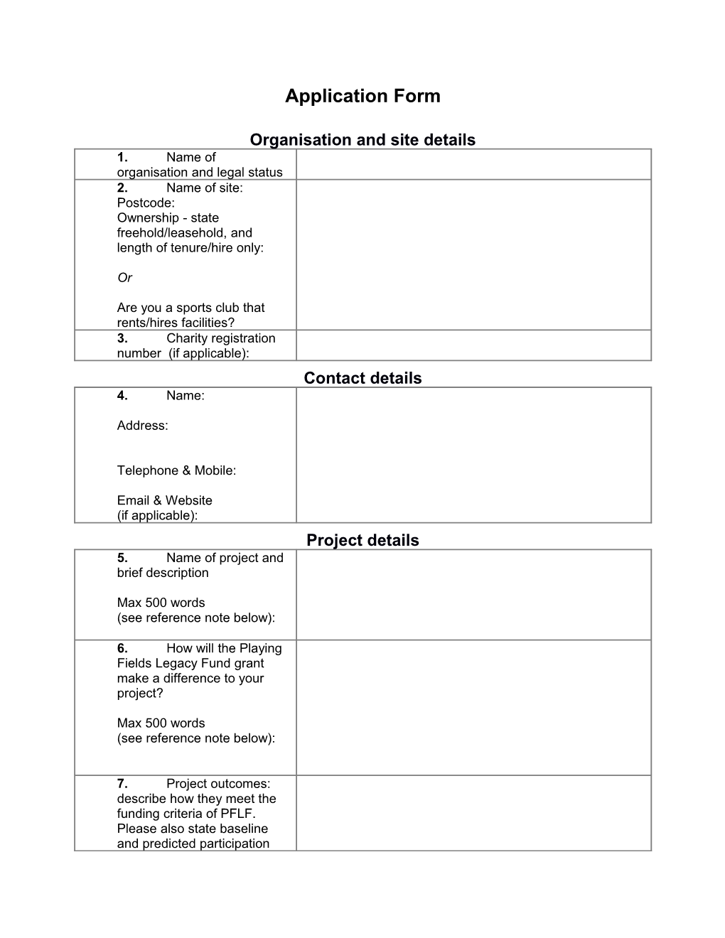 Organisation and Site Details