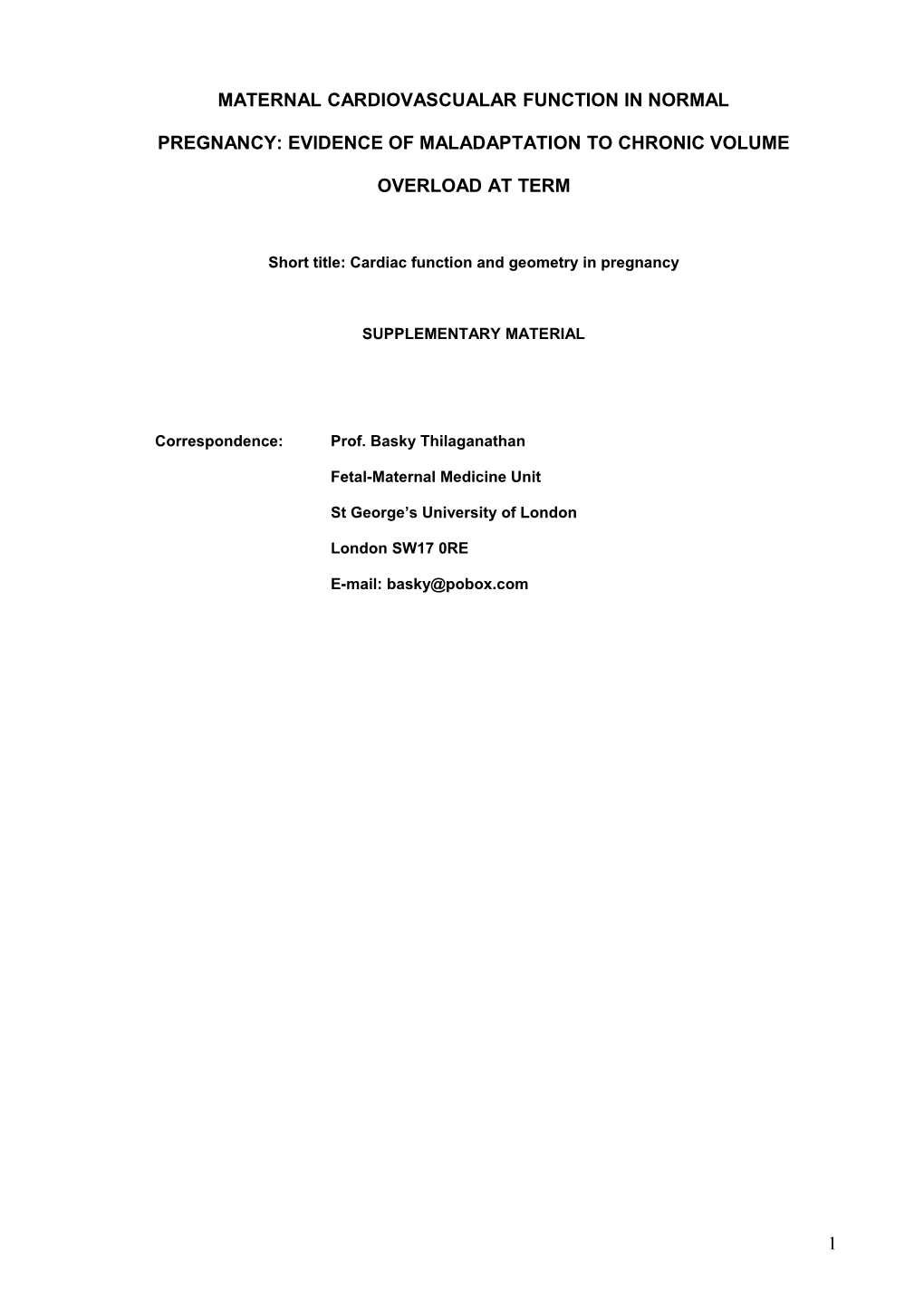 Short Title: Cardiac Function and Geometry in Pregnancy