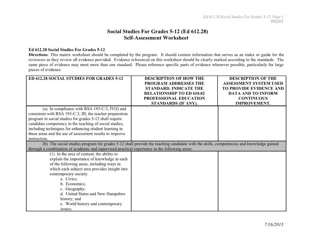 Social Studies for Grades 5-12 (Ed 612.28)