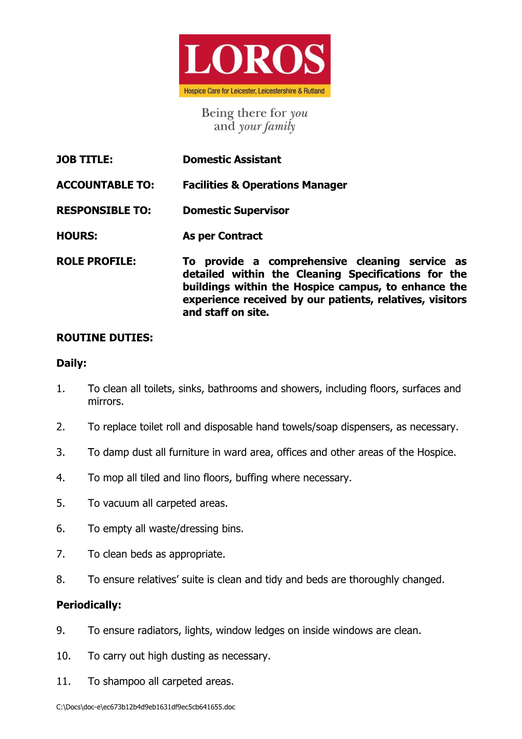 ACCOUNTABLE TO:Facilities & Operations Manager