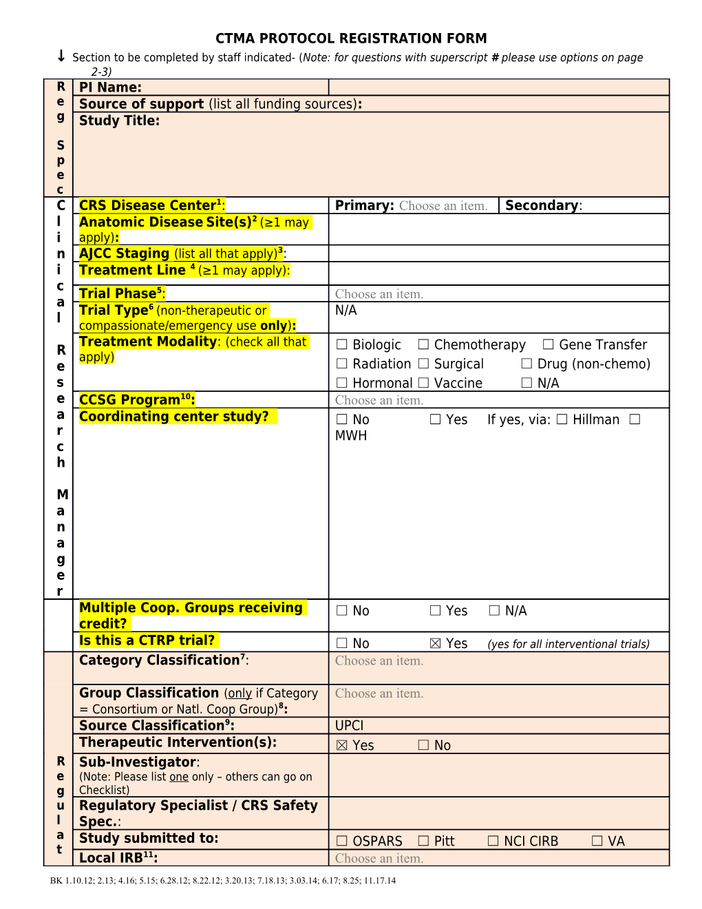 CRS UPCI PRC # Request Form