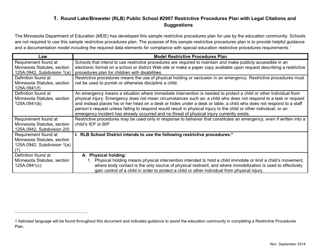 RLB Restrictive Procedures Plan