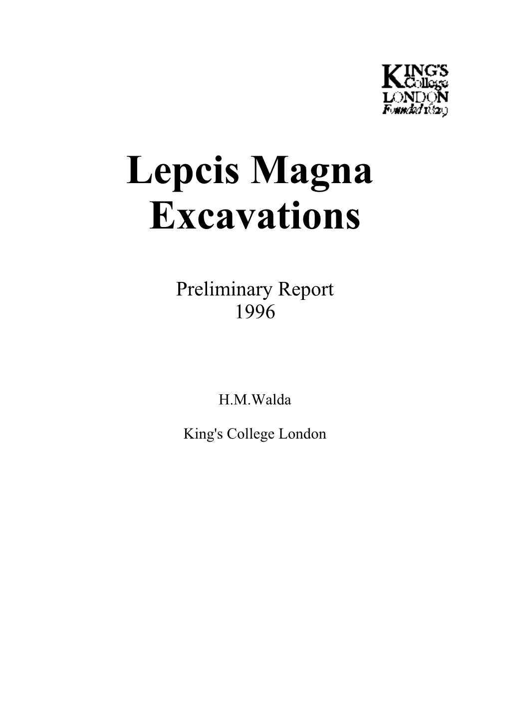 Lepcis Magna Excavation Preliminary Report 1996