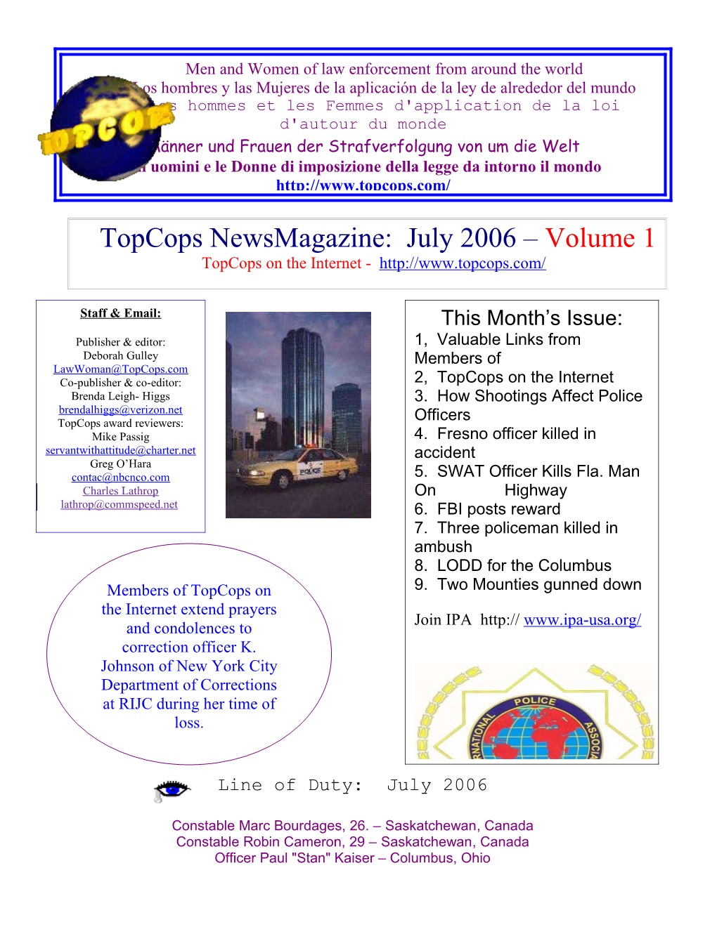 Topcops Newsmagazine: July 2006 Volume 1