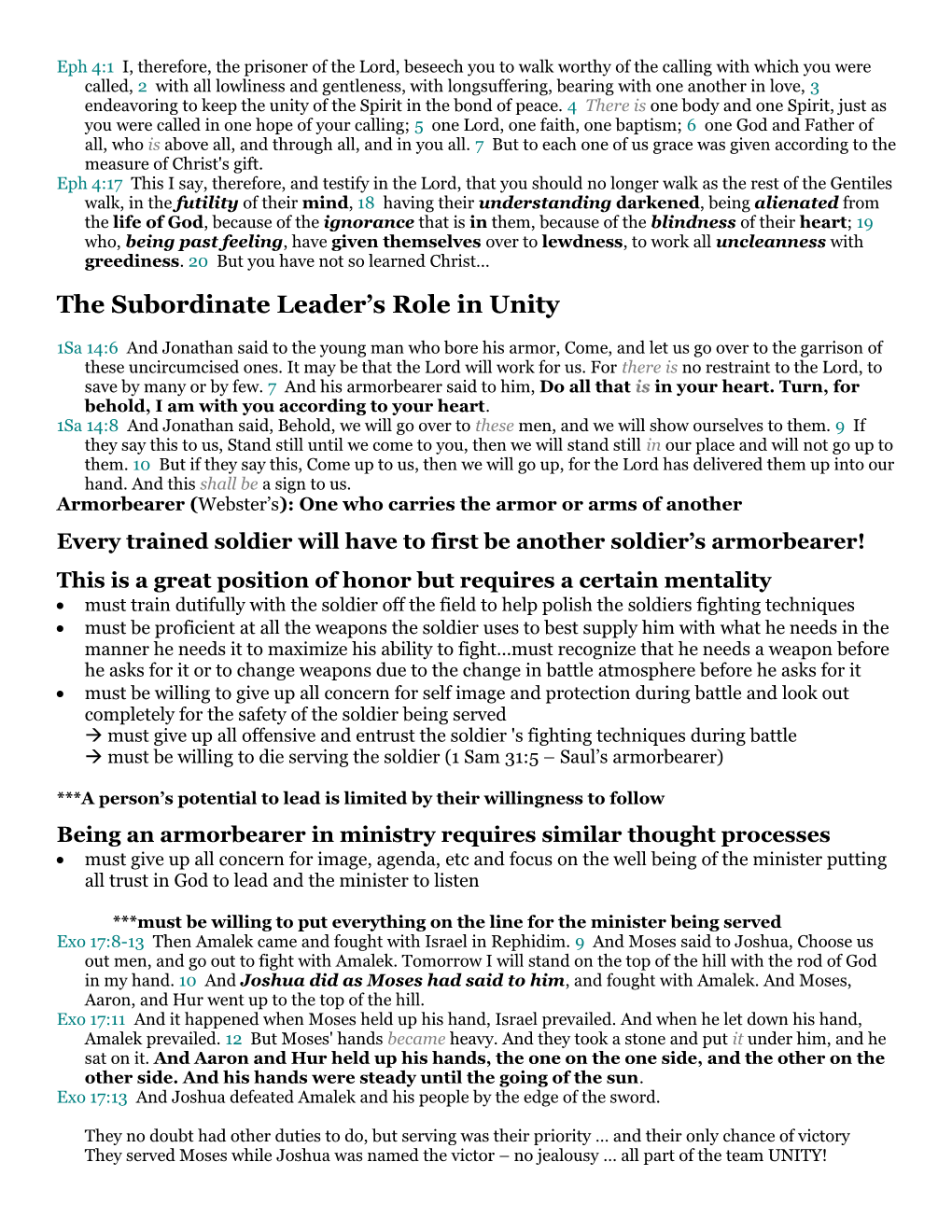 The Subordinate Leader S Role in Unity
