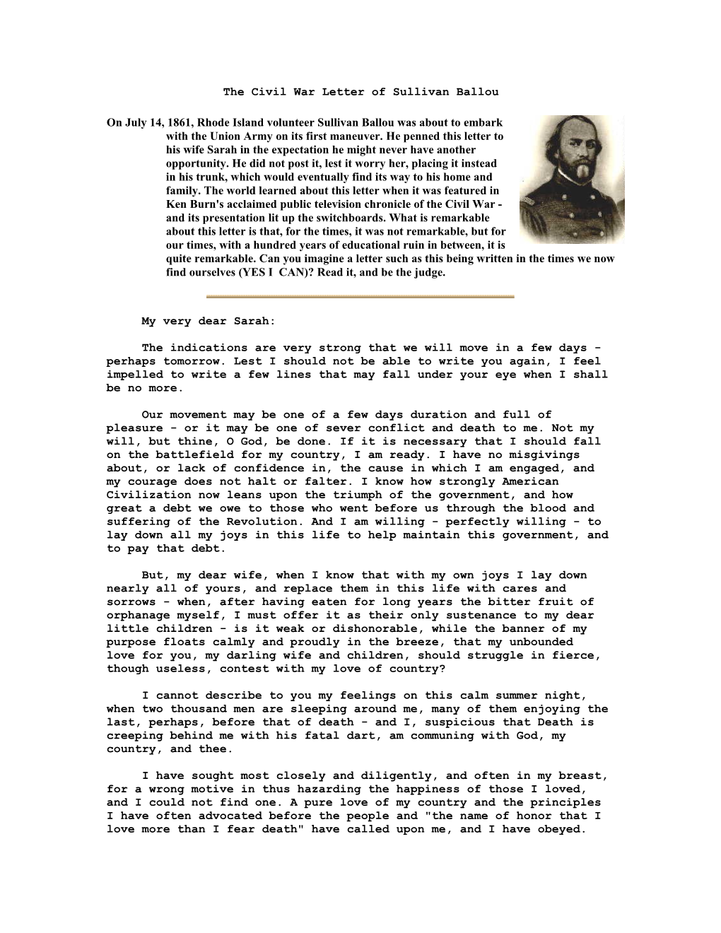The Civil War Letter of Sullivan Ballou