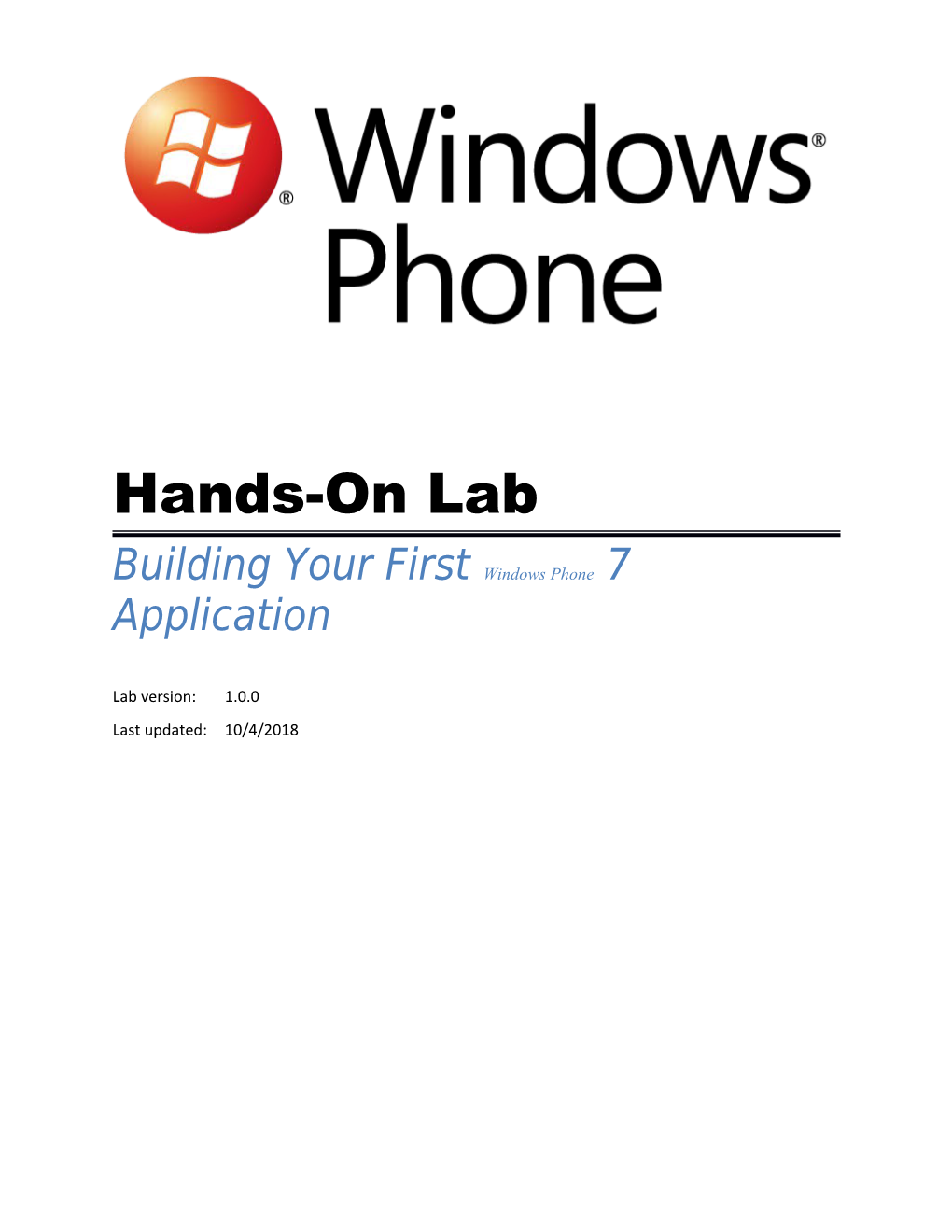 Building Your First Windows Phone 7 Application