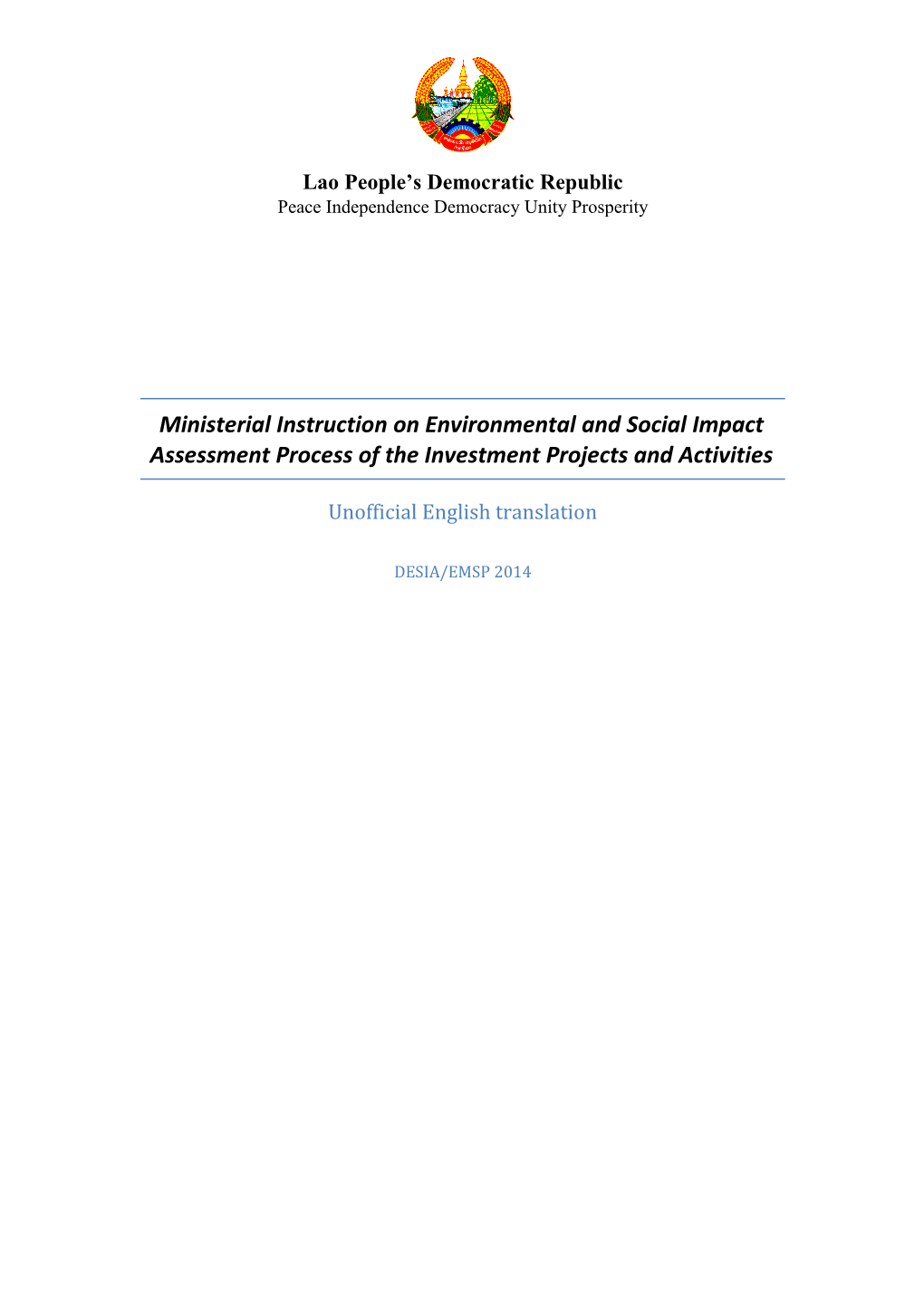 Ministerial Instruction on Environmental and Social Impact Assessment Process of the Investment