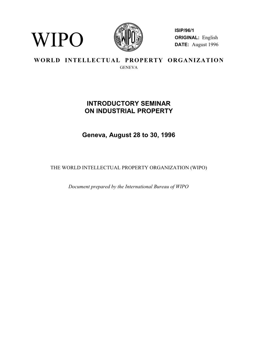 ISIP/96/1: the World Intellectual Property Organization (WIPO)