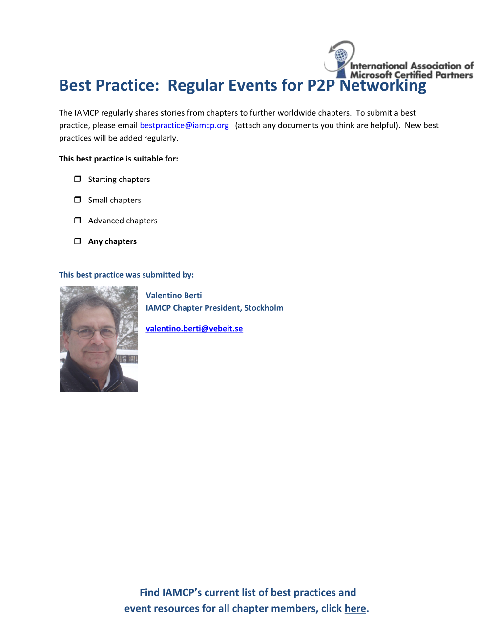 Best Practice: Regular Events for P2P Networking