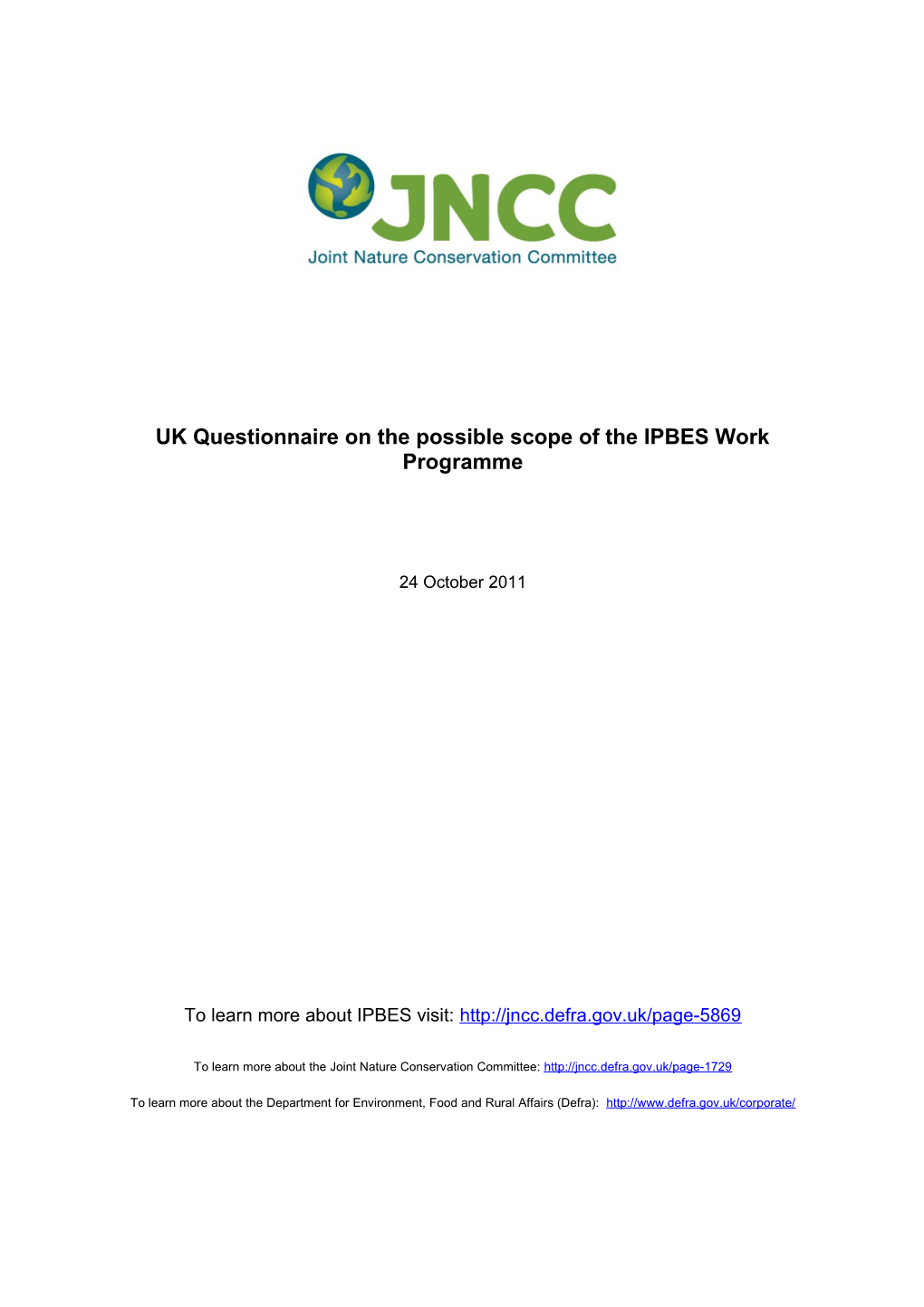 UK Questionnaire on IPBES Work Programme