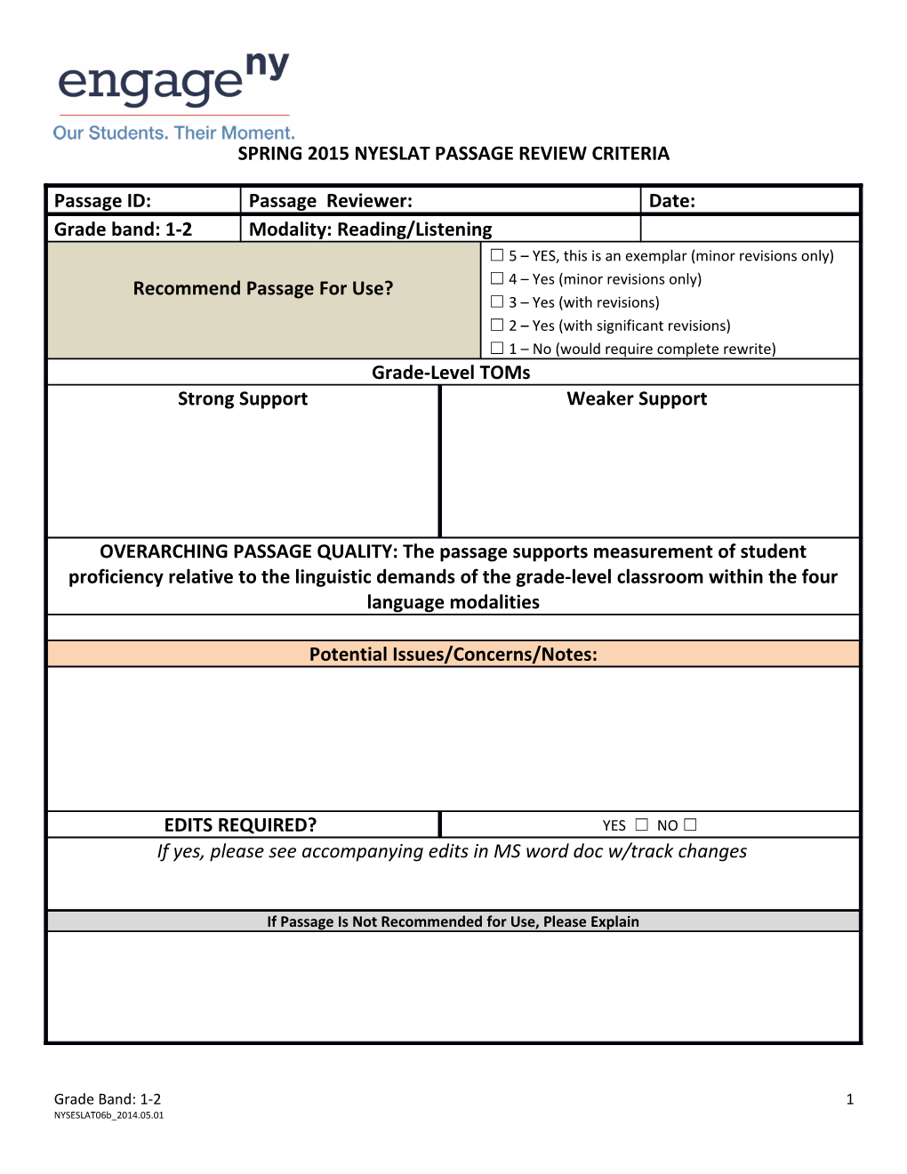 Spring 2015 Nyeslat Passage Review Criteria