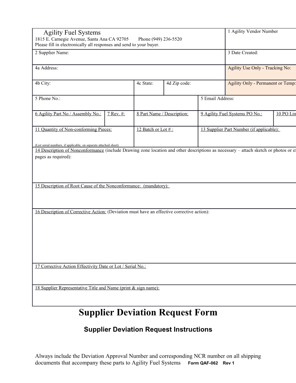 Supplier Deviation Request Form