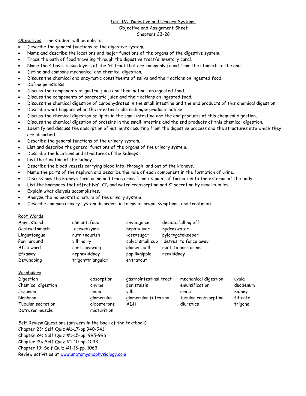 Unit IV: Digestive and Urinary Systems