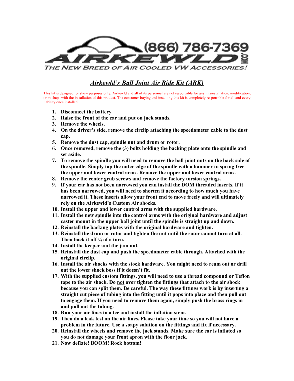Airkewld S Link Pin Air Ride Kit (ARK)
