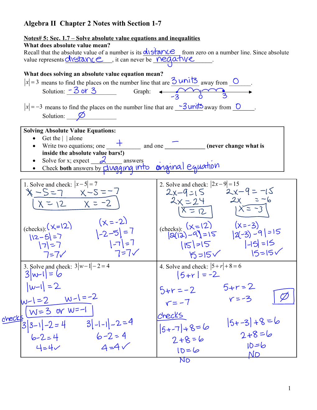 Algebra II Chapter 2 Notes with Section 1-7