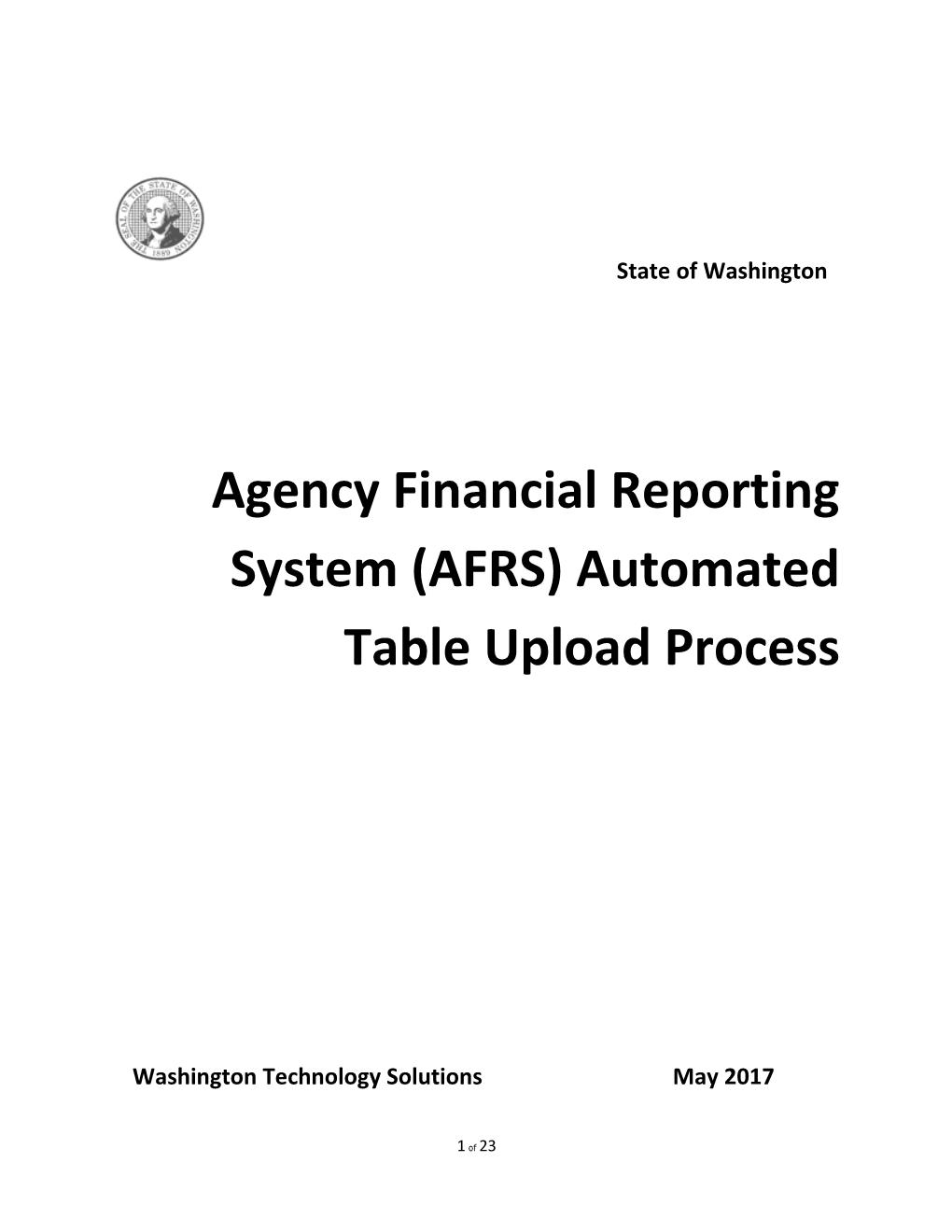 Agency Financial Reporting System (AFRS) Automated Tableupload Process