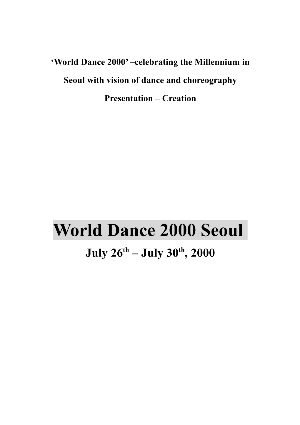 World Dance 2000 Seoul