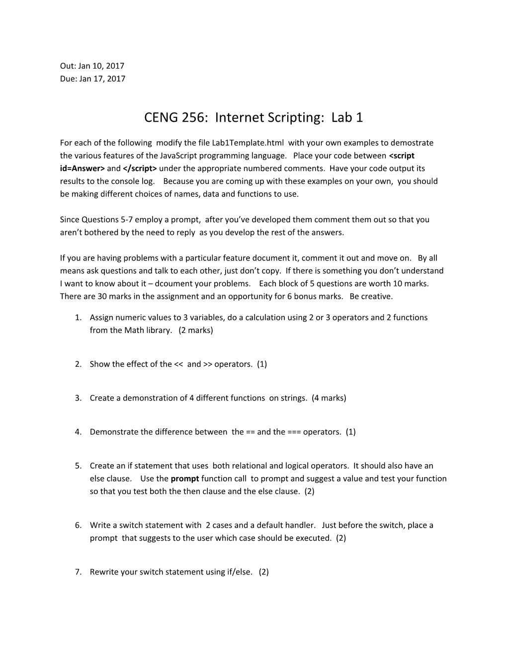 CENG 256: Internet Scripting: Lab 1