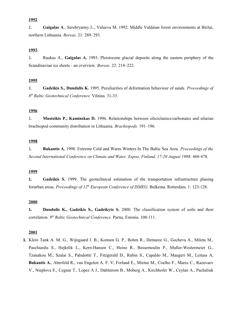 Gaigalas A., Serebryanny L., Valueva M. 1992. Middle Valdaian Forest Environments at Biržai