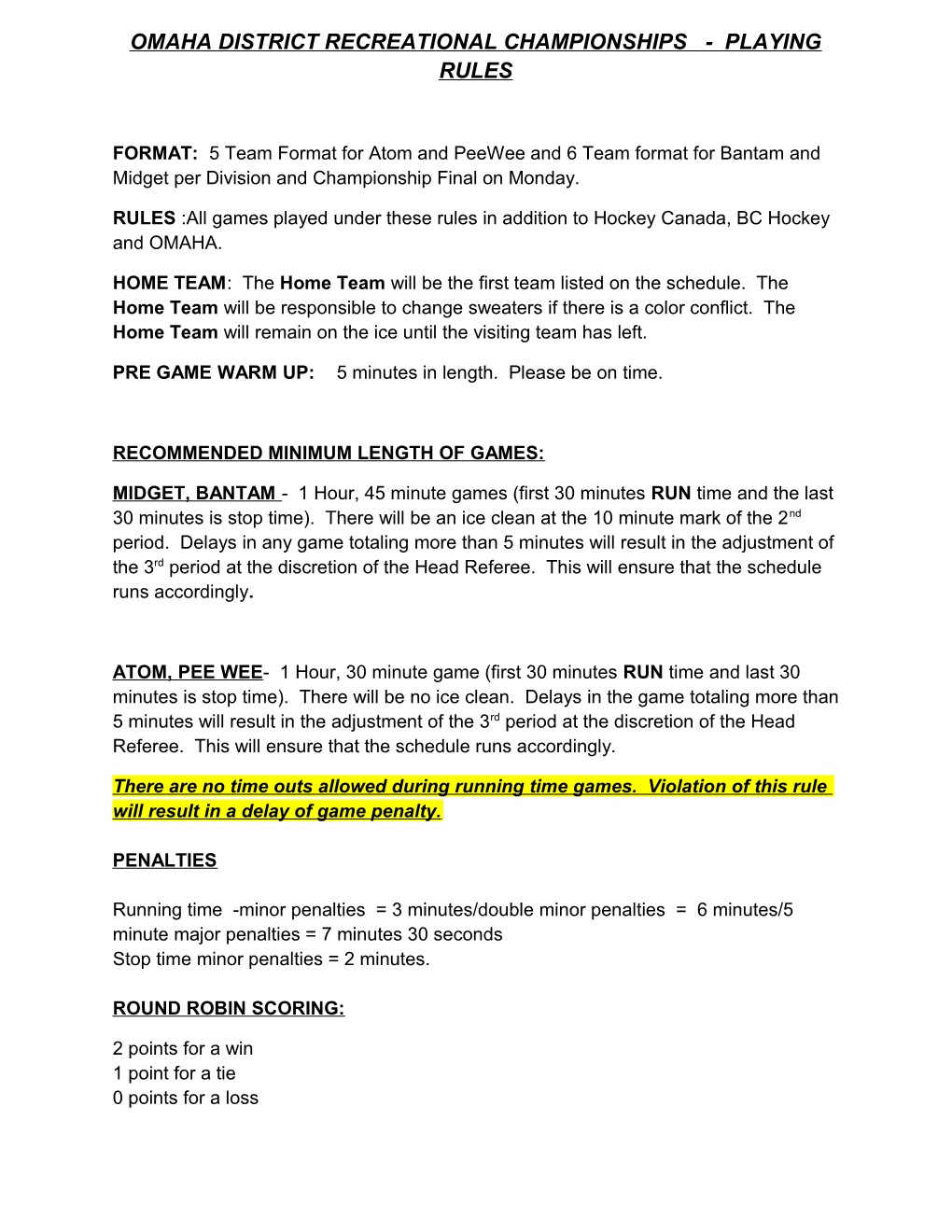 Omaha District Recreational Championships - Playing Rules