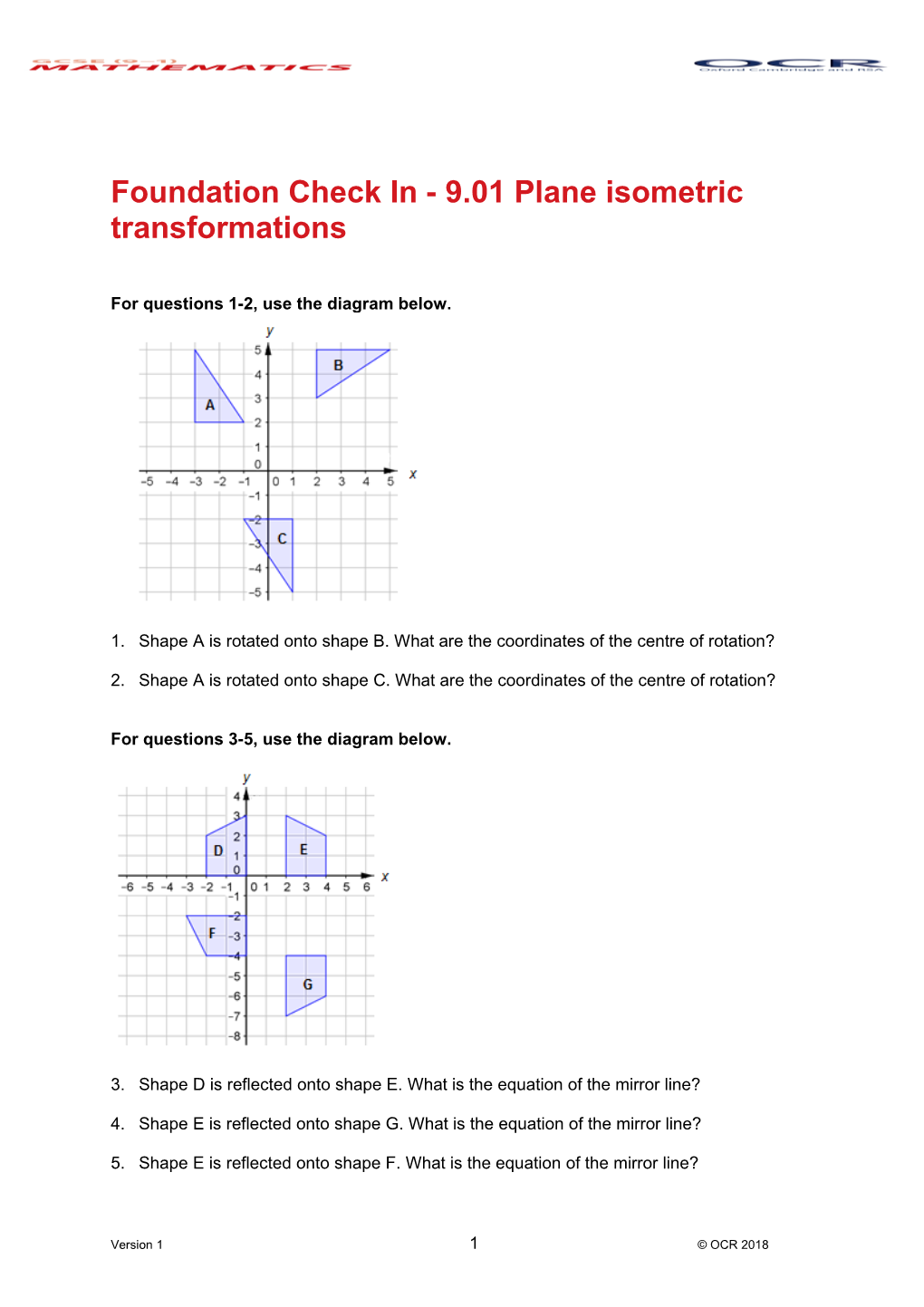 Foundation Check in -9.01Plane Isometric Transformations