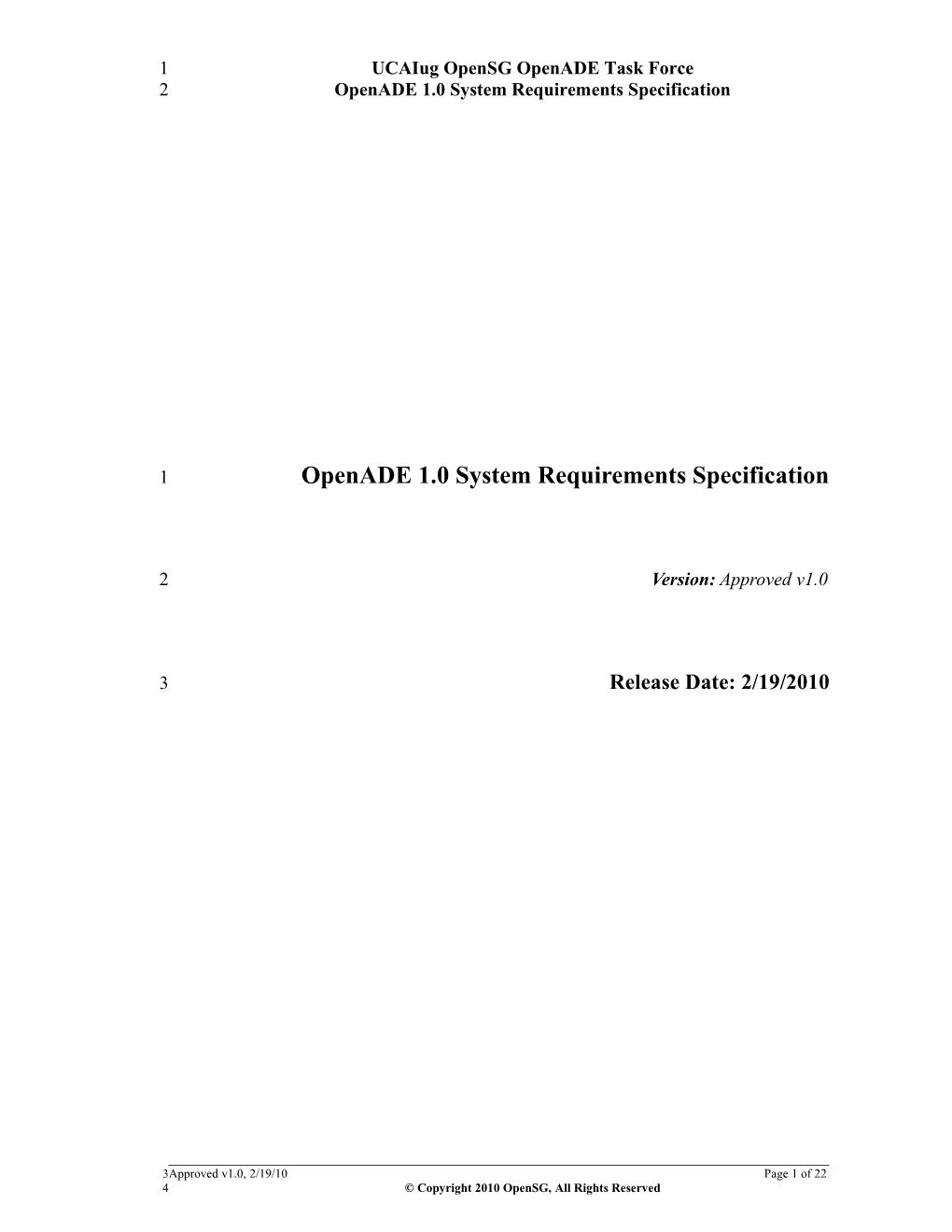 Openade 1.0 System Requirements Specification