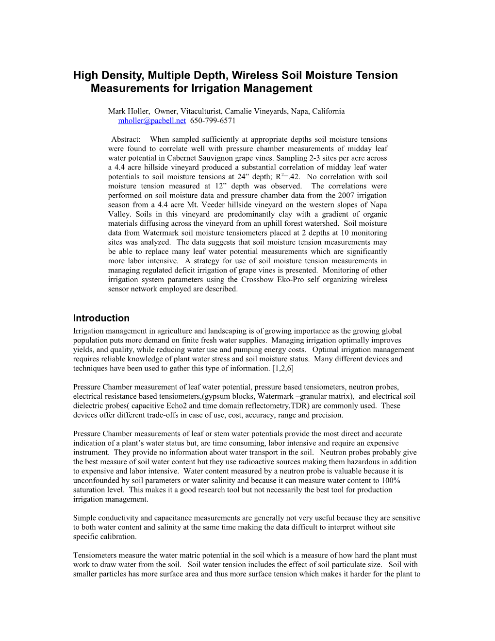 High Density Wireless Soil Moisture Monitoring for Deficit Irrigation Management