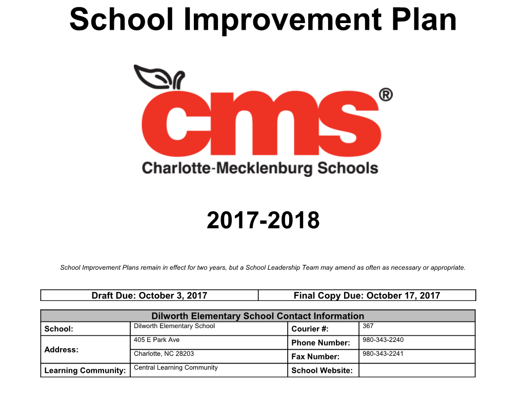 2017-2018 Dilworth Elementary School Improvement Plan Report