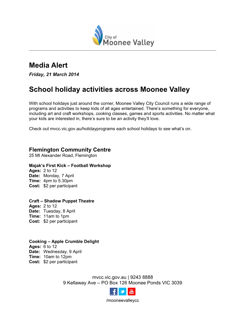 School Holiday Activities Across Moonee Valley