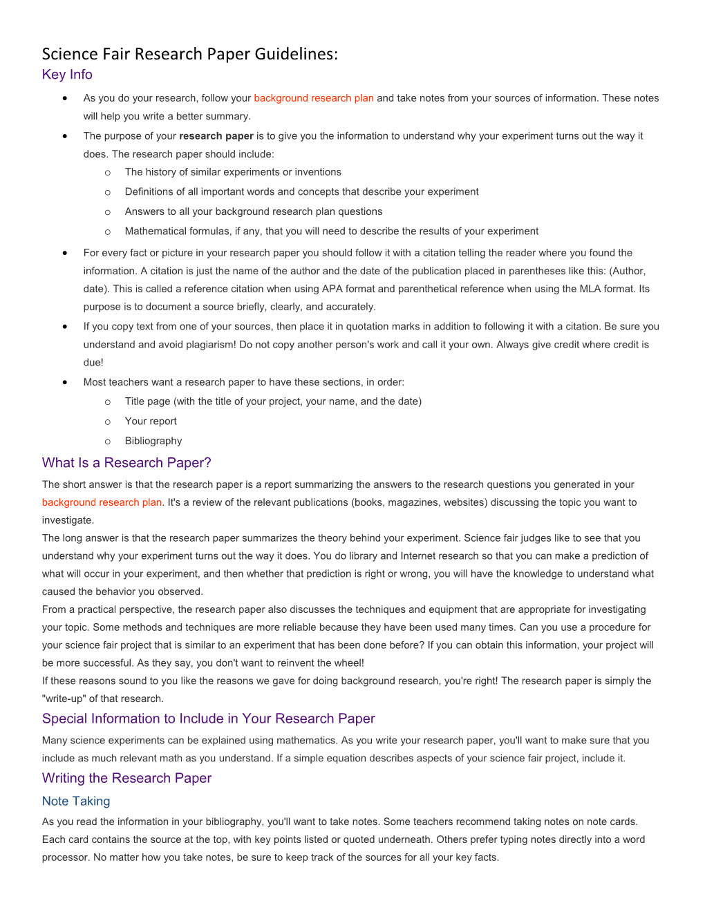 Science Fair Research Paper Guidelines