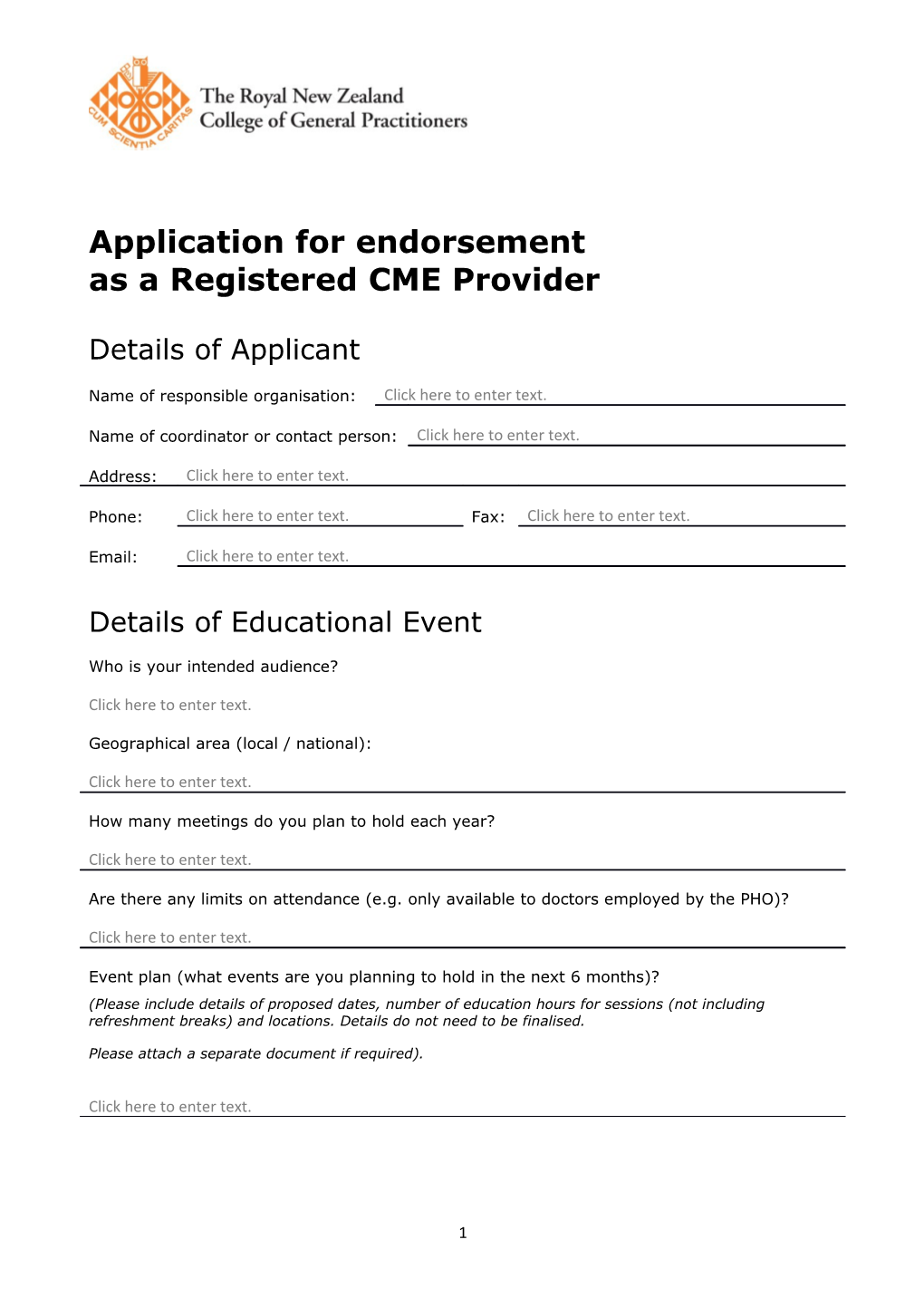 Application for Endorsement As a Registered CME Provider