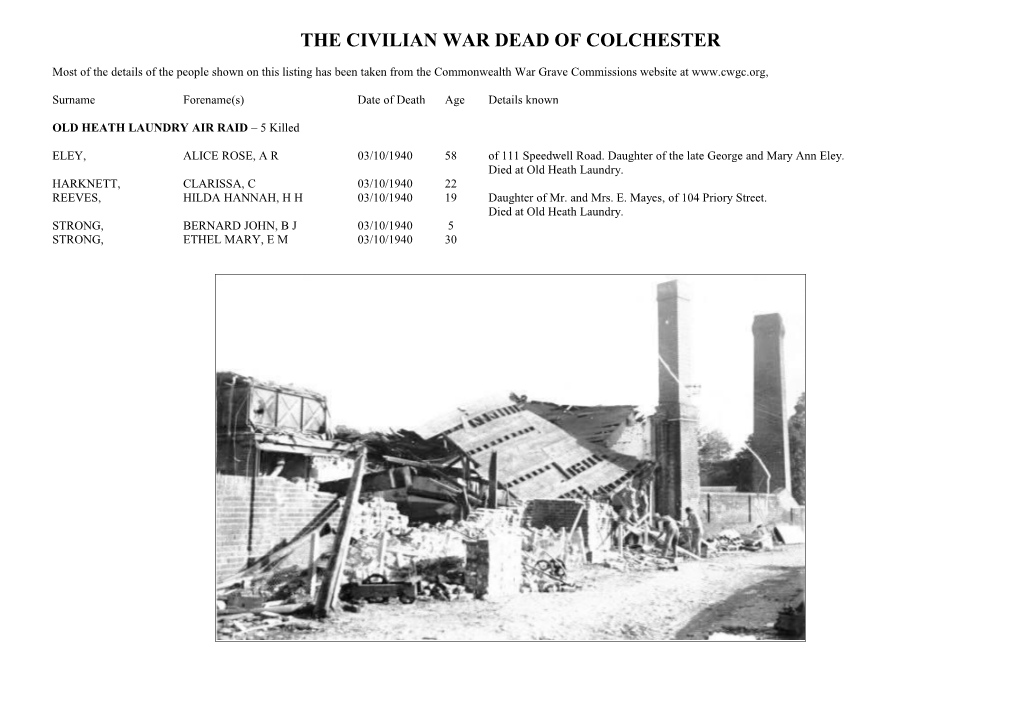 The Civilian War Dead of Colchester