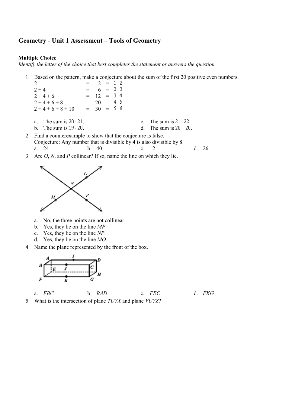 Geometry - Chapter 1 Test