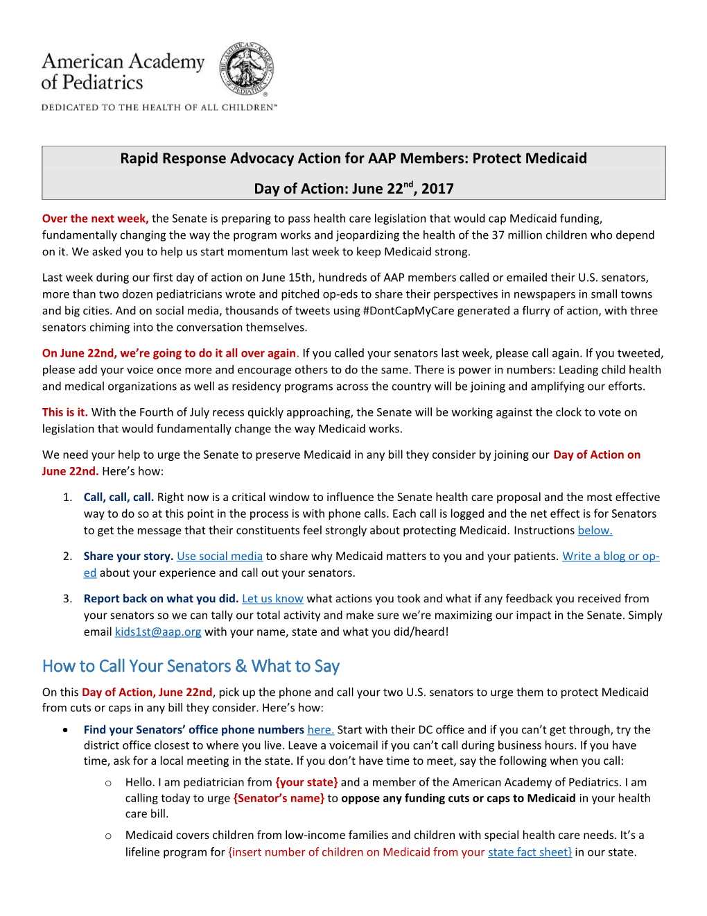 Rapid Response Advocacy Action for AAP Members: Protect Medicaid
