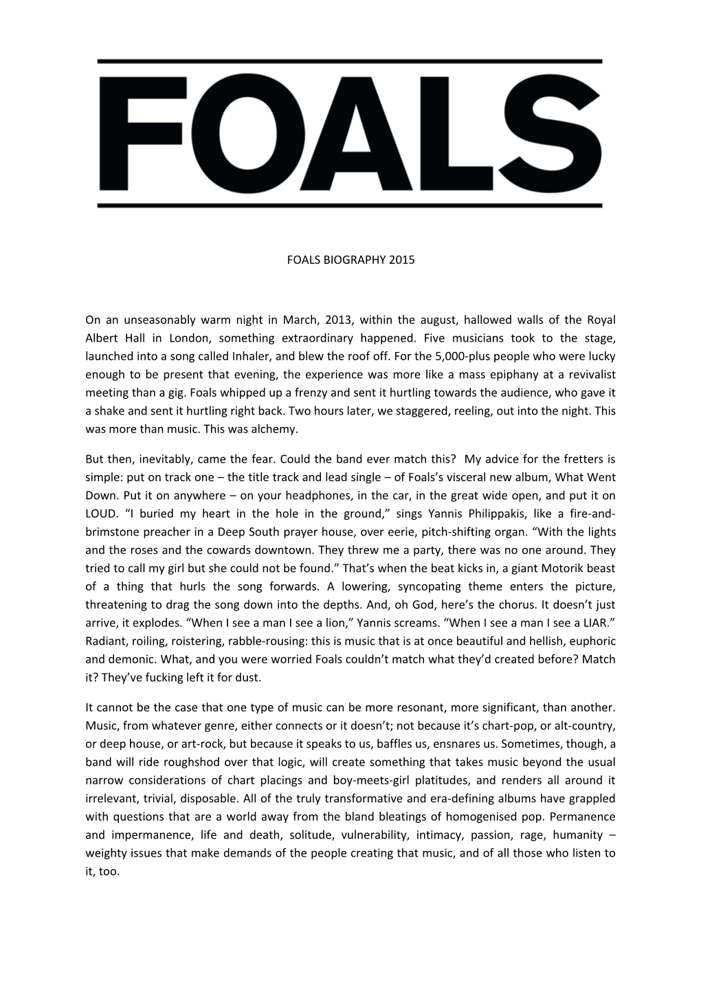 Foals Biography 2015