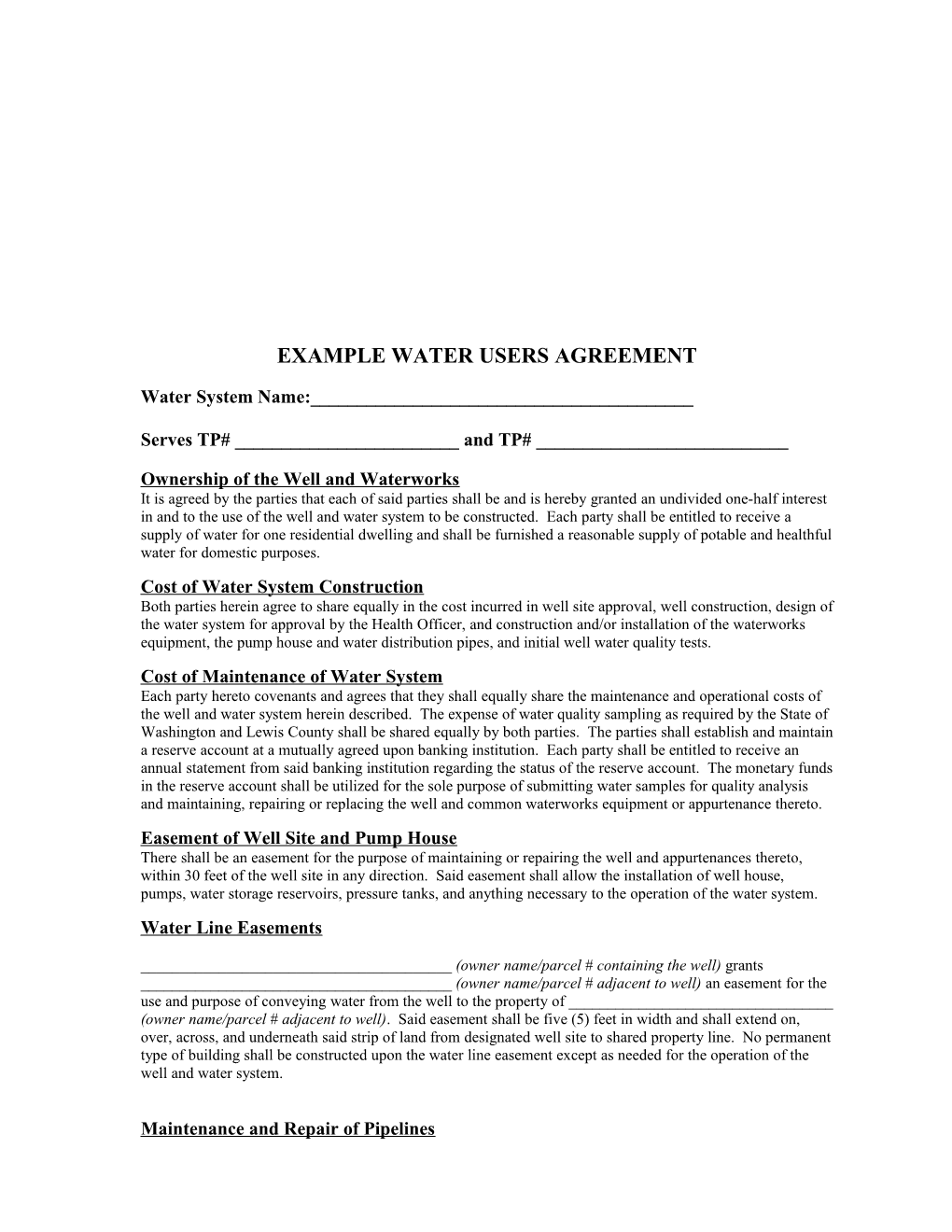 Example Water Users Agreement