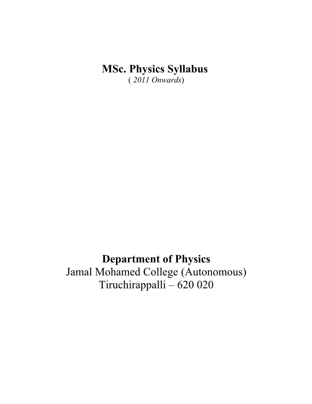 Msc. Physics Syllabus