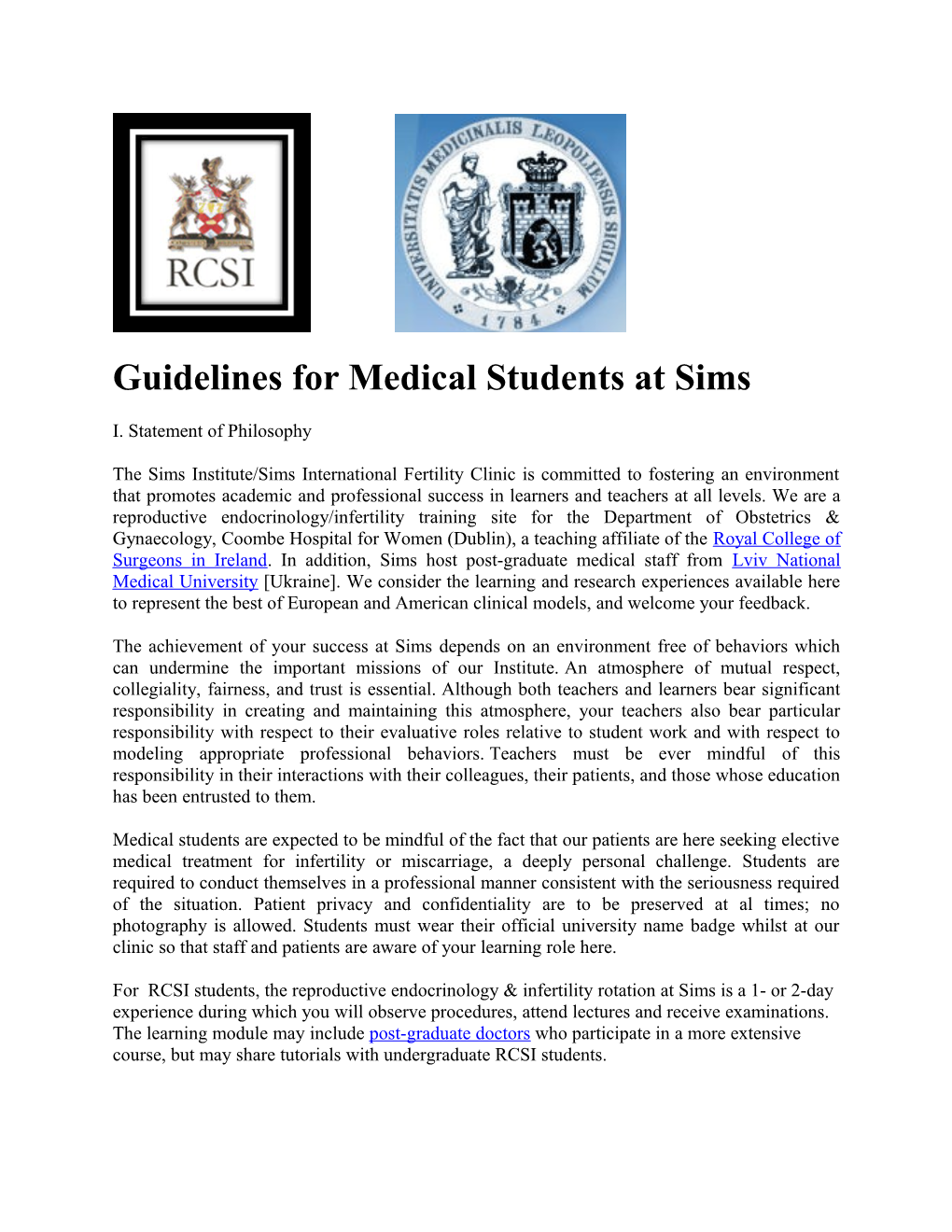Guidelines for Medical Students at Sims